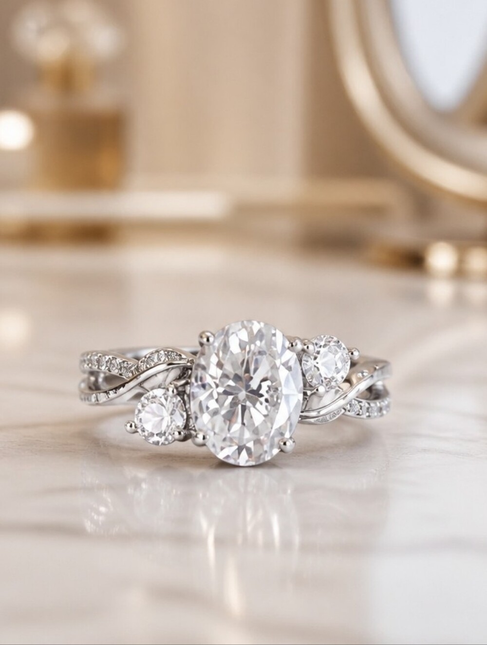 ​2CT Oval Moissanite Three-Stone Ring 925 Sterling Silver Size 8 GRA Certi